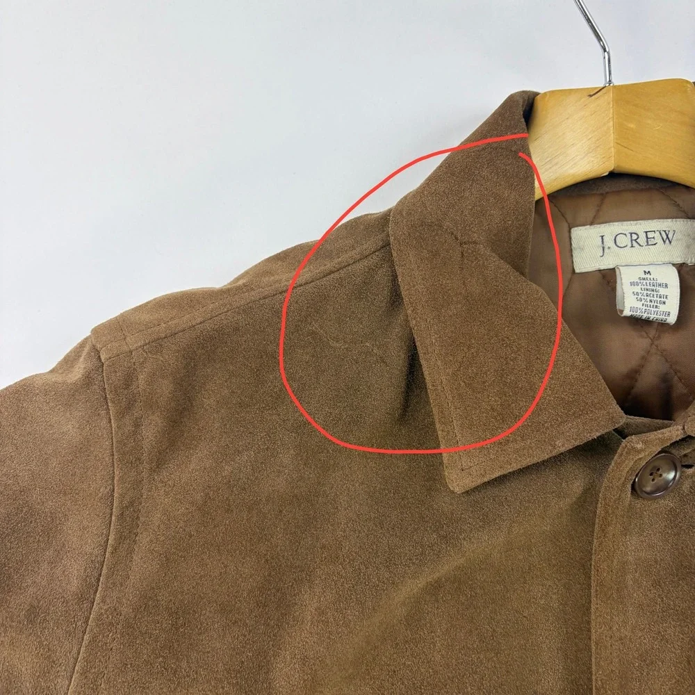 J.Crew Suede Leather Car Coat Mens Medium Brown Quilted Lined Button Jacket